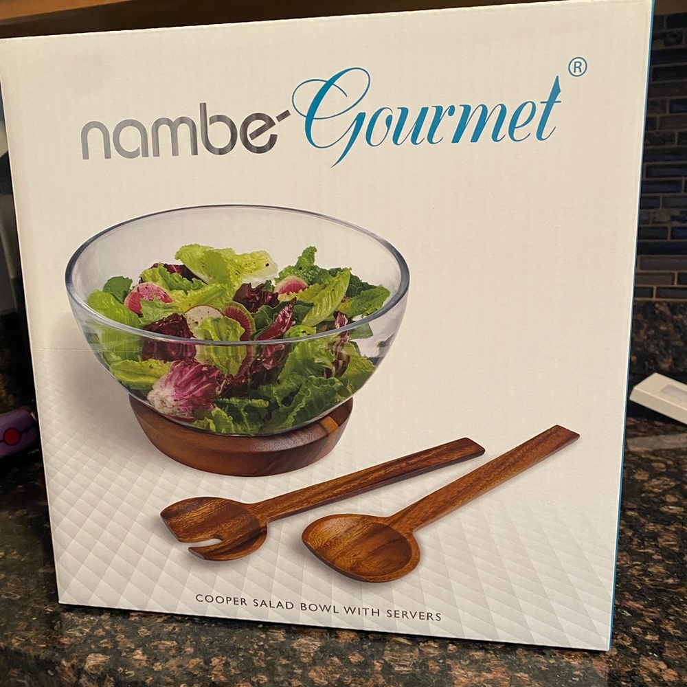 BRAND NEW IN BOX. Includes salad bowl and tongs